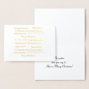 Merry Christmas Many Languages Typography Foil Card