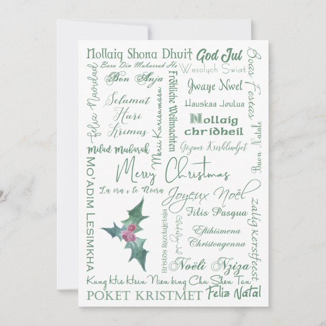 Merry Christmas Many Languages Typography Holiday Card (Front)