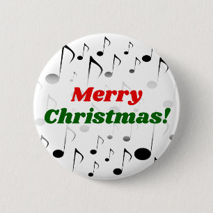 "Merry Christmas!" + Many Musical Notes Pattern 6 Cm Round Badge