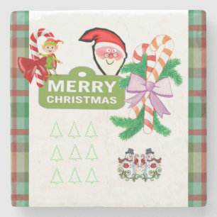 Merry Christmas Marble Stone Coaster Snowman