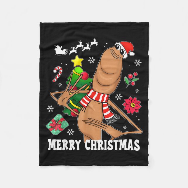 Merry Christmas Marcus The Worm Funny Unhinged Mem Fleece Blanket (Front)