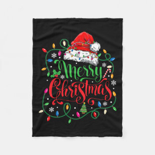 Merry Christmas Matching Family Santa Hat Lights X Fleece Blanket