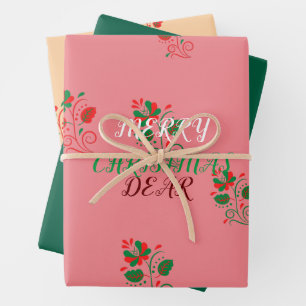 Merry Christmas Matte Pink Wrapping Paper Sheet