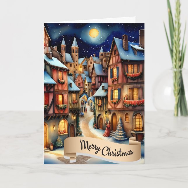 Merry Christmas Mediaeval Village Holiday Scene (Front)