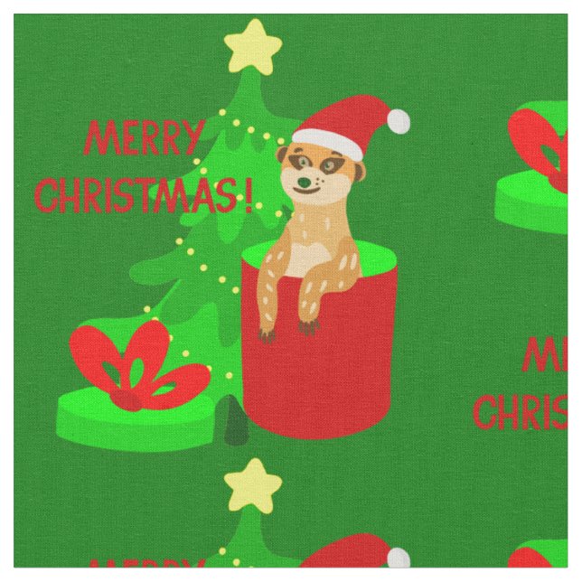 merry christmas meerkat santa funny fabric (Close Up)