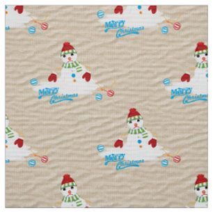 merry christmas melting snowman fabric
