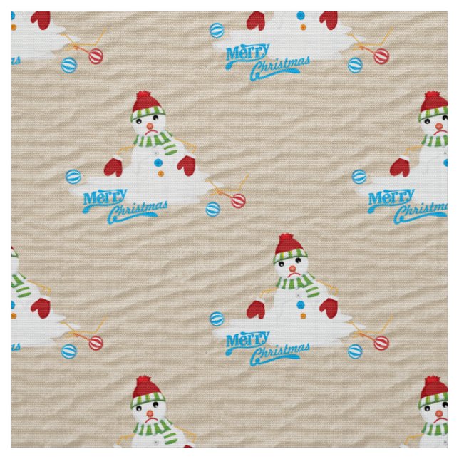 merry christmas melting snowman fabric (Swatch)