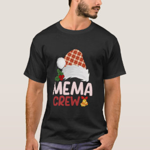 Merry Christmas Mema Crew Santa Hat Buffalo Plaid T-Shirt