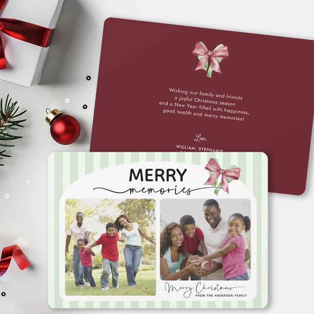 Merry Christmas Memories Bow Photo Holiday Card (Creator Uploaded)
