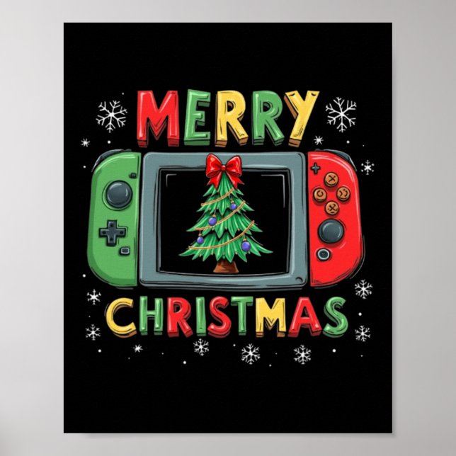 Merry Christmas Men Boys Kids Gaming Gamer Xmas Fu Poster (Front)