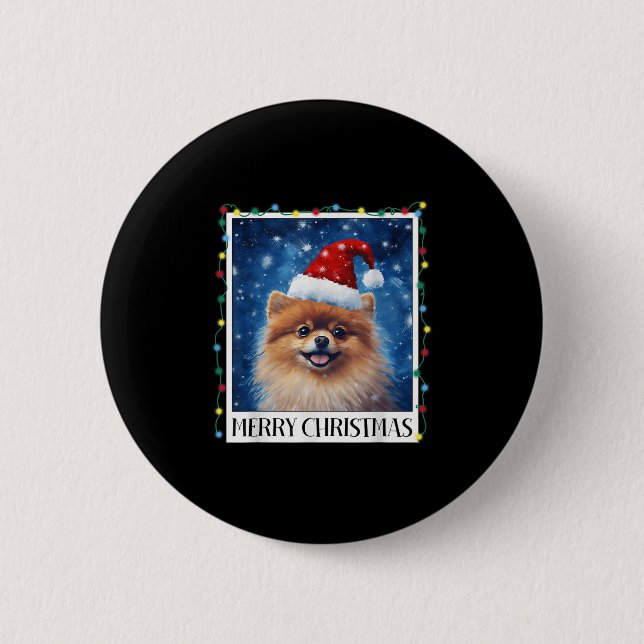 Merry Christmas Meranian Santa Hat Xmas Dog Lights 6 Cm Round Badge (Front)