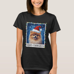 Merry Christmas Meranian Santa Hat Xmas Dog Lights T-Shirt