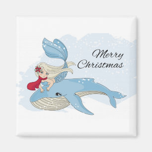 Merry Christmas Mermaid and Whale Magnet