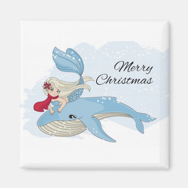 Merry Christmas Mermaid and Whale Magnet (Front)