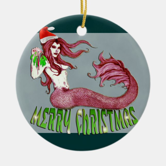 Merry Christmas Mermaid Ornament (Front)