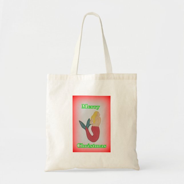 merry christmas mermaid tote bag (Front)