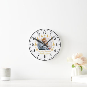 Merry Christmas Merry As A Mother White Gold Photo Round Clock