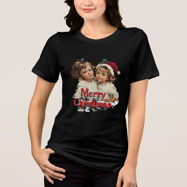 Merry Christmas - Merry Christmas with Cute Child Tri-Blend Shirt (Front)