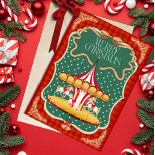 Merry Christmas Merry-go-round Greeting Card