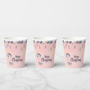 Merry Christmas Message Baubles, Gifts & Balloons Paper Cups