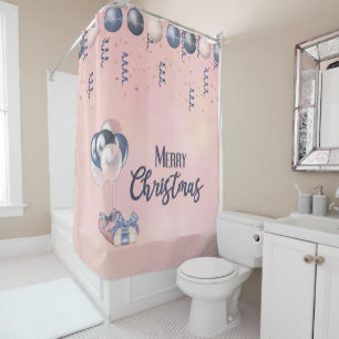Merry Christmas Message Baubles, Gifts & Balloons  Shower Curtain
