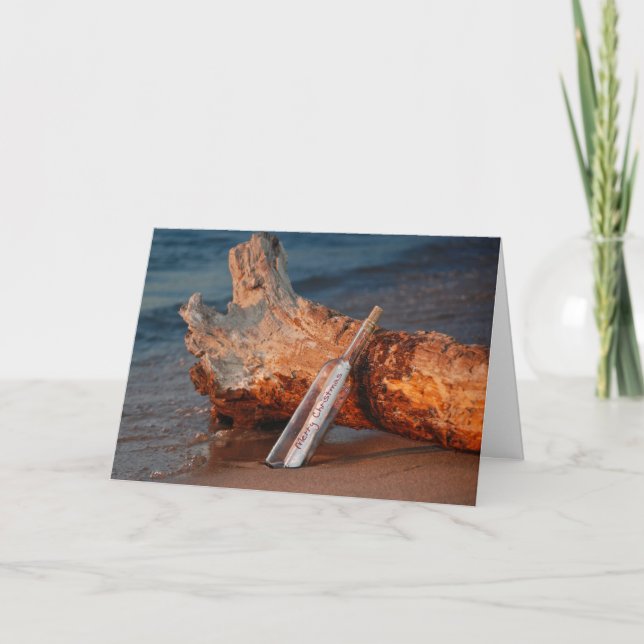 Merry Christmas Message In a Bottle Holiday Card (Front)