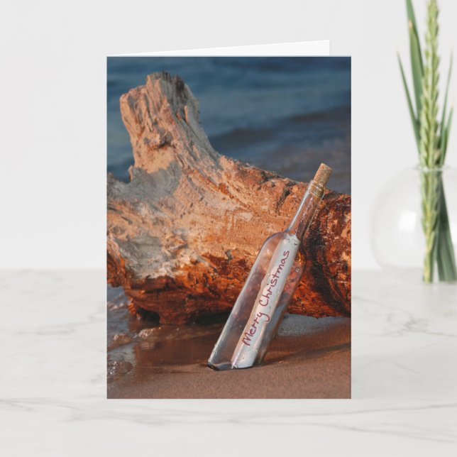 Merry Christmas Message In a Bottle Holiday Card (Front)