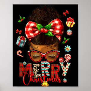 Merry Christmas Messy Bun Black Women African Amer Poster