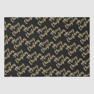 Merry Christmas metallic gold script black Tissue Paper