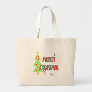 merry christmas mid century modern tree red blue large tote bag