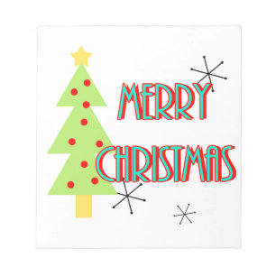 merry christmas mid century modern tree red blue notepad