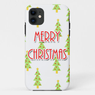 merry christmas mid century modern trees iPhone 11 case