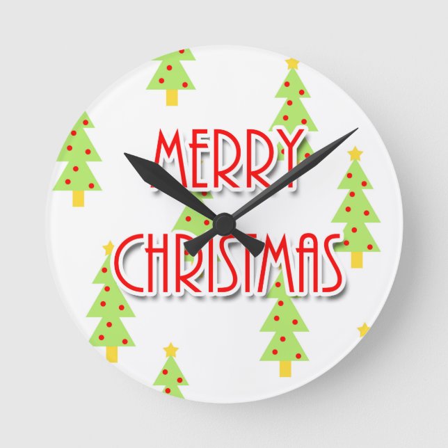 merry christmas mid century modern trees round clock (Front)