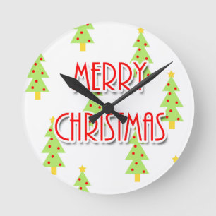merry christmas mid century modern trees round clock