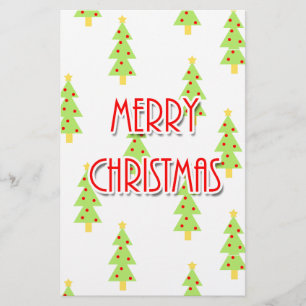 merry christmas mid century modern trees stationery