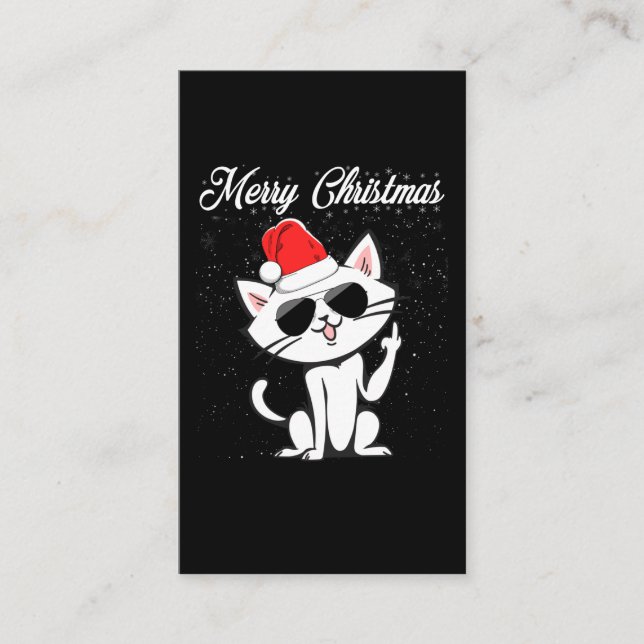 Merry Christmas Middle Finger Rude Xmas Cat Ugly Business Card (Front)