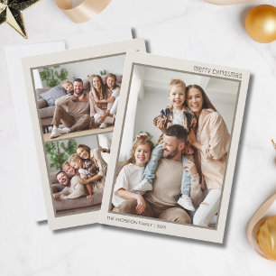 Merry Christmas Minimal 4 Family Photo Collage Holiday Card
