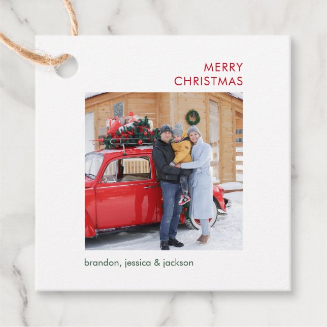 Merry Christmas Minimal Photo Favour Tags (Front)