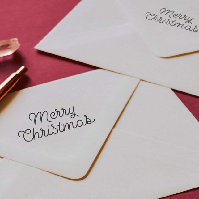 Merry Christmas Minimal Script  Self-inking Stamp (Merry Christmas script retro self inking stamp )