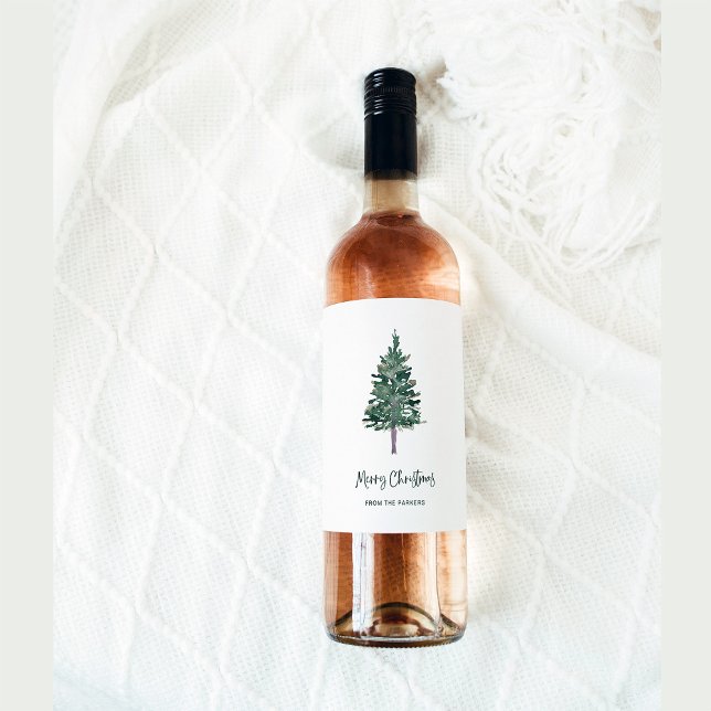 Merry Christmas | Minimal Simple Pine Wine Label (A simple and stylish Christmas holiday wine label with an elegant pine tree)