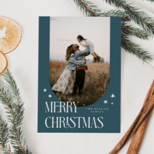 Merry Christmas Minimalist Arch Blue Holiday Card