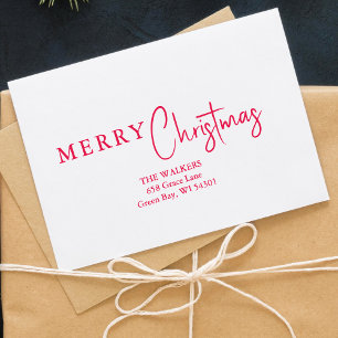 Merry Christmas Minimalist Family Address Rubber Stamp