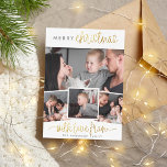 Merry Christmas | Minimalist Gold 4 Photo Collage Holiday Card<br><div class="desc">Joy to the world! This Christmas design features 4 of your favourite family photos in a simple collage layout. At the top of the card, it reads "merry christmas" in a sans serif and faux gold calligraphy layout. Below, it reads "with love from" in hand-written script lettering with your custom...</div>