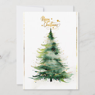 Merry Christmas Minimalist Gold and Green Holiday Card