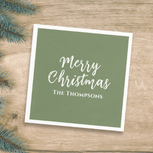 Merry Christmas Minimalist Green Cute Calligraphy  Napkin