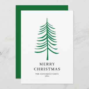 Merry Christmas Minimalist Green Modern Tree Holiday Card