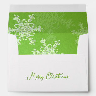 Merry Christmas Minimalist Green Snowflakes Envelope
