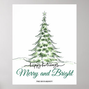 Merry Christmas   Minimalist Holiday Tree Script Poster