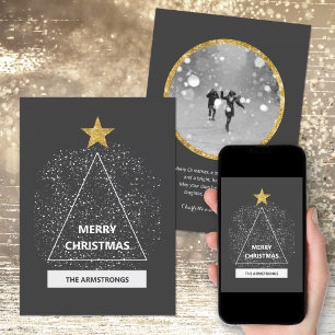 Merry Christmas Minimalist Modern Glitter Star Holiday Card