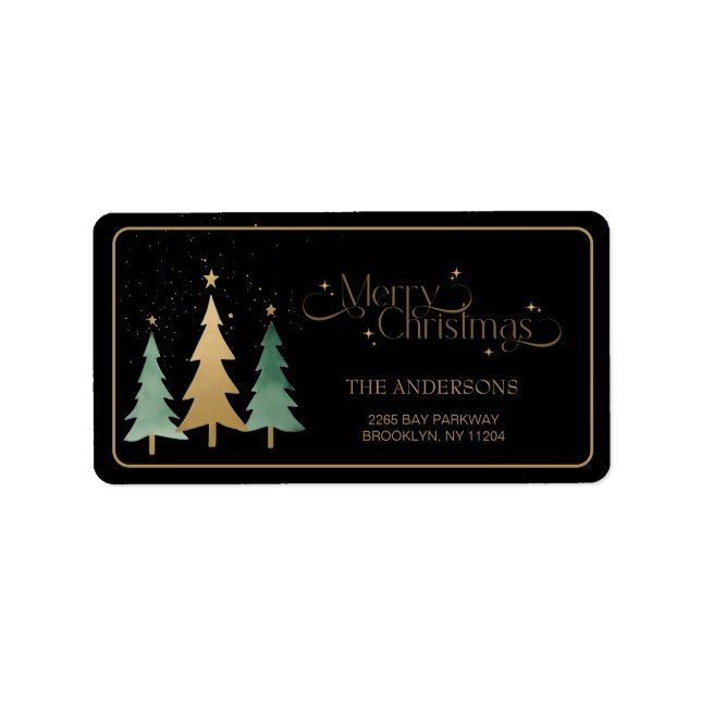 Merry Christmas Minimalist Pine Trees Black Label (Front)